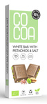Baltojo šokolado plytelė su pistacijomis ir druska 60 % mažiau cukraus bio 40 g - COCOA