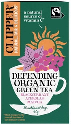 Žalioji arbata su juodaisiais serbentais, Acerola ir Matcha "Imunitetas" Fair Trade Bio (20 x 2 g) 40 g - Clipper
